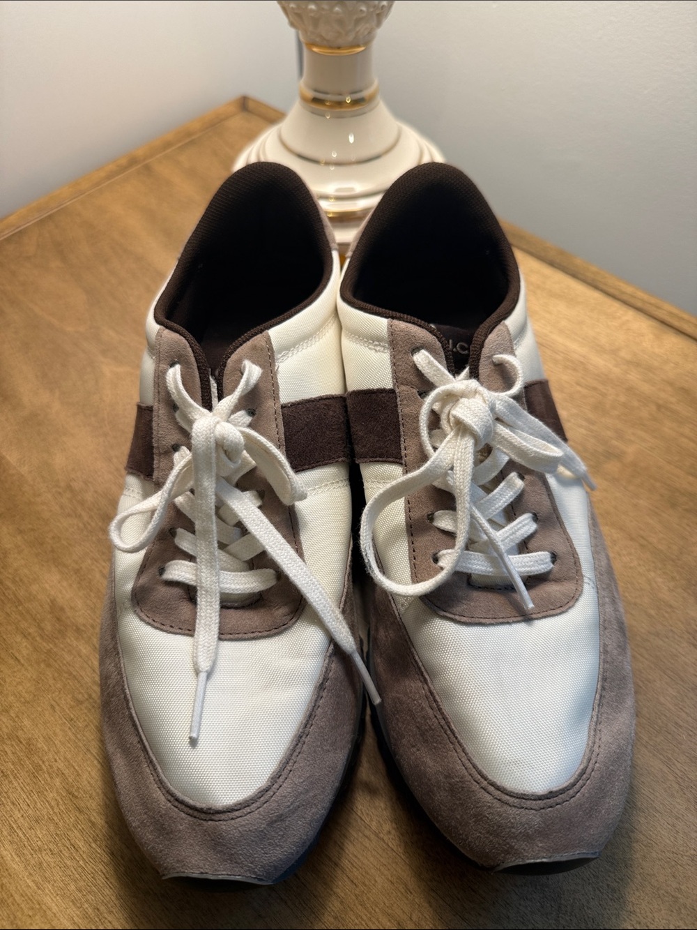 J. Crew Brown and White Men's Lace-Up Sneakers